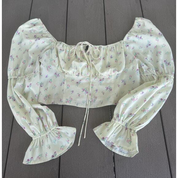 Milk and Honey Y2K Cottagecore Floral Puff Sleeve sweetheart neck boho L/XL - Picture 2 of 5